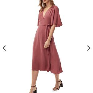 Aritzia Wilfred Ailie Pale Pink Crepe Wrap Short Sleeve Midi Dress Size XXS